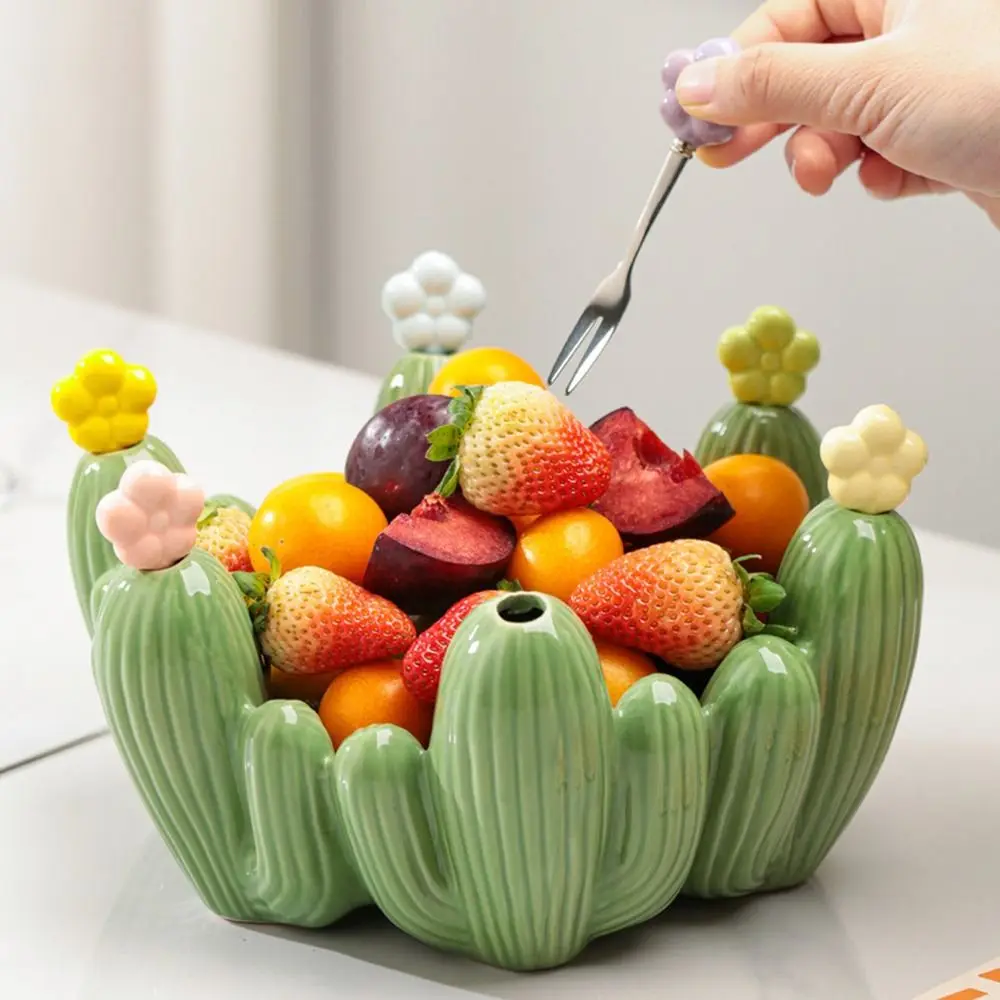 Creative Design Cactus Fruit Bowl Nordic Style Multi-purpose Ceramic Cactus Plate Reusable Easy To Clean Dessert Storage Tray