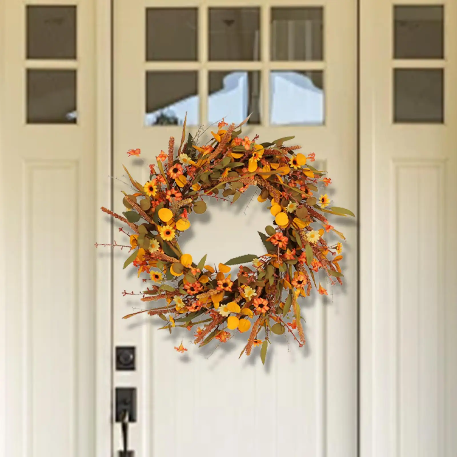 Thanksgiving Flower Wreath Indoor Hanging Decorative Front Door Wreath for Photo Prop Festival Farmhouse Celebration Restaurant