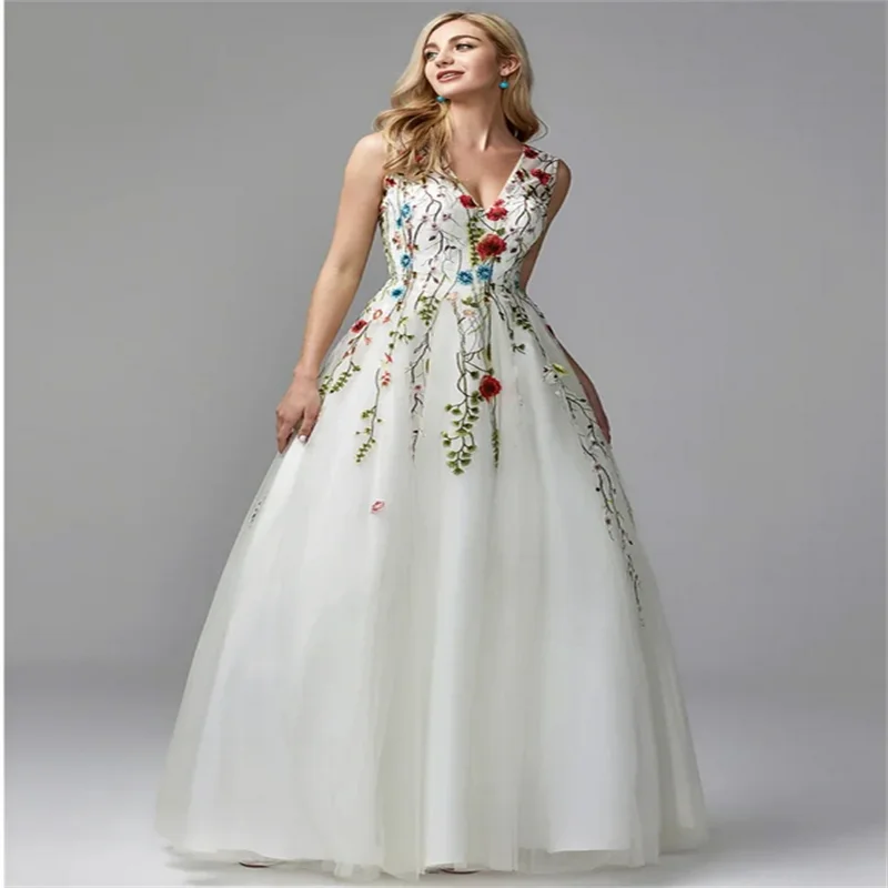 

Elegant A-Line Floral Lace Porm Dress Customized Floor-Length Strapless Wedding Dresses Spaghetti Strap Vestidos De Fiesta