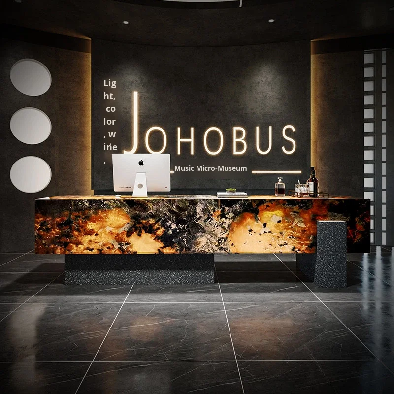 * Customized Slab Light Luxury Style Complete Set Reception Desk for Hotel Lobby & Club High-end Bar Table