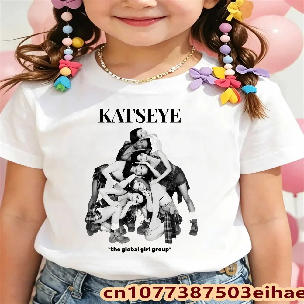 Y2K Vintage Aesthetic KATSEYE Print Girls Tops, Premium Pure Cotton Breathable Short Sleeve Tee Toddler Girls Summer Clothing