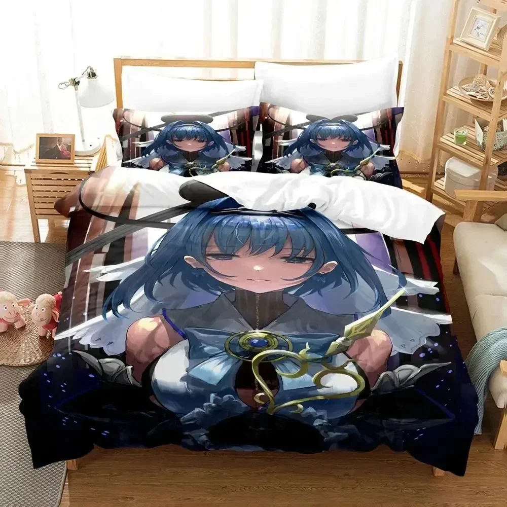 

3D Print Anime Ouro Kronii Bedding Set Printed With Pillowcase Bed Duvet Cover Soft Queen King Size Bedclothes Home Boys Adult