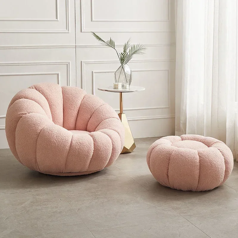 Living Room Armchair, Lazy Pumpki, Lamb Plush, Single, White, Pink and Gray, Light Luxury Bedroom Small Sofa