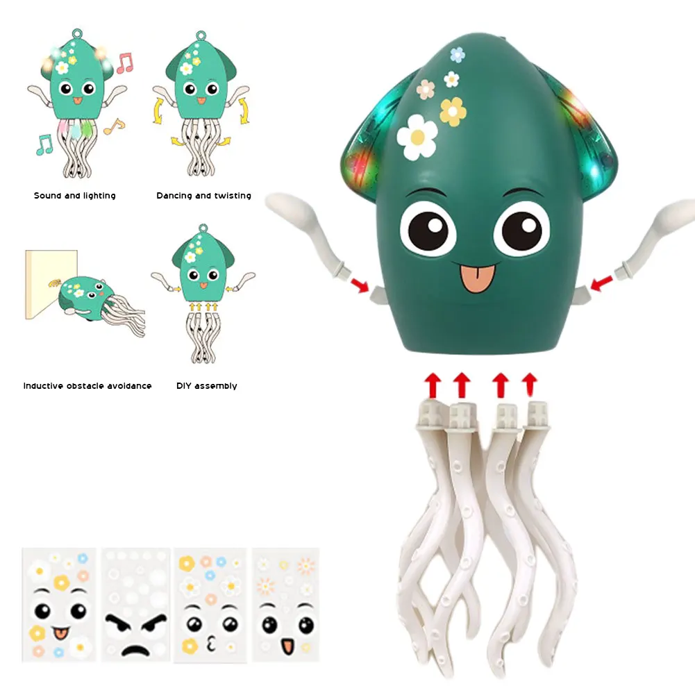 춤추는 재미있는 문어 장난감, 음악 및 조명이 있는 만화 전자 문어 장난감, 사무실 책상 장식용 전자 조명 음악 장난감