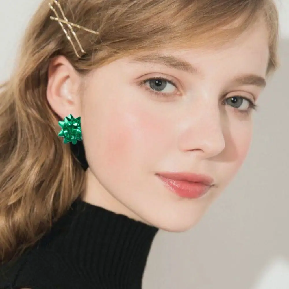 Snowflake Merry Christmas Earrings Star Ribbon Pull Bows Wrap Bow Stud Earrings Smooth Dull Polish Star Lace Ribbon Earrings