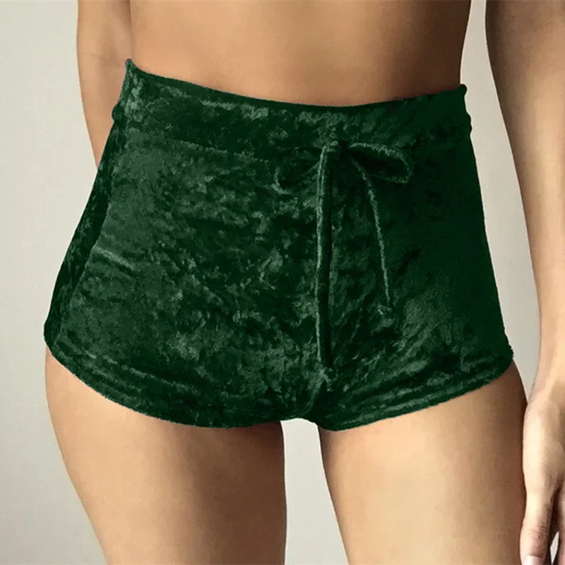 2021 New Ladies Sexy High Waist Velvet Tight-fitting Drawstring Shorts Casual Winter Plus Size Lace-up Tight-fitting Hip Shorts