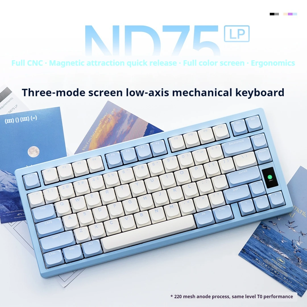 Nd75lp Low Profile Mechanical Keyboard Mini Display Cnc Aluminum Case Rgb Three Connection Modes Ultra Thin Office Keyboard