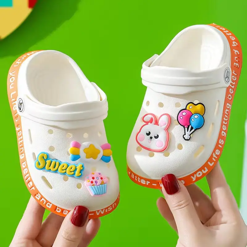 Kids Summer Sandals Hole Children's Shoes Slippers Soft Anti-Skid Cartoon DIY Design Hole Baby Shoes Sandy Beach For Boys Girls