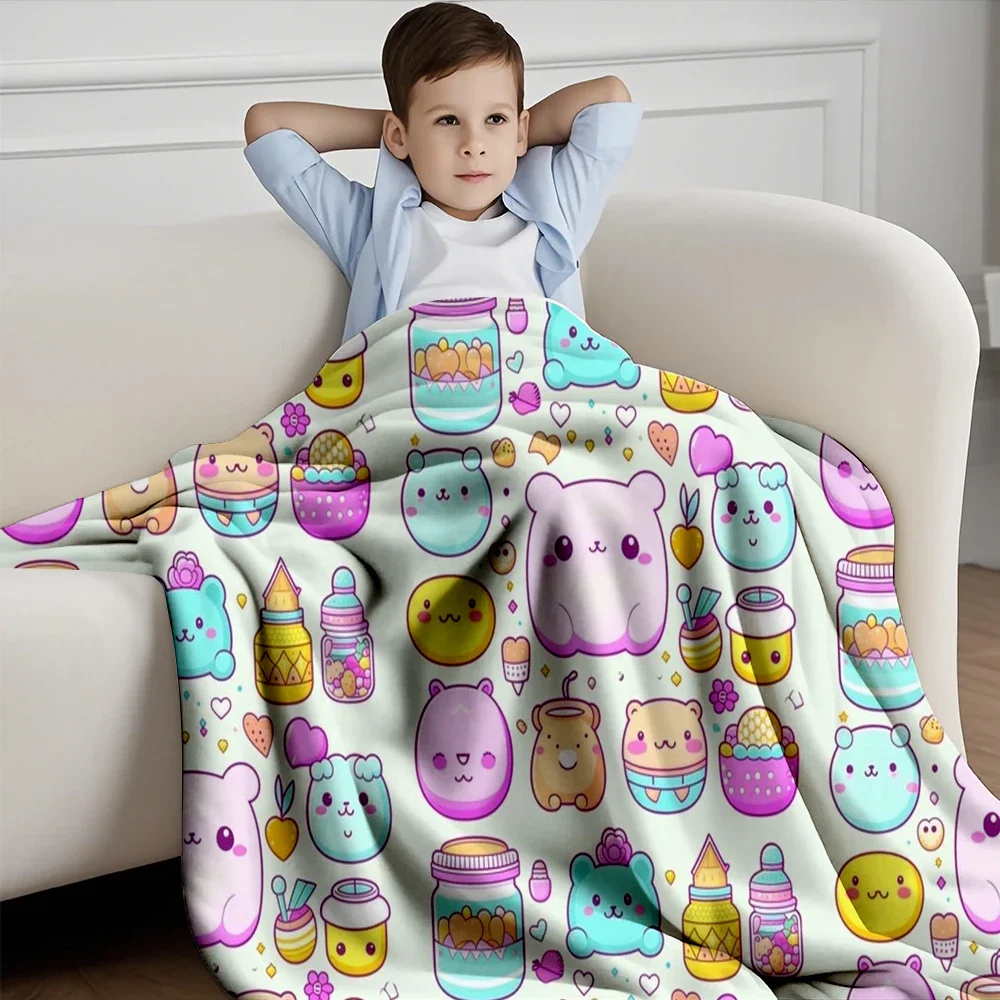 ที่โดดเด่นผ้าห่มสักหลาดน่ารัก Kawaii รูปแบบคอลเลกชัน Art Deco Hospitality ผ้าปูที่นอนสองด้านโยนน้ําหนักเบา