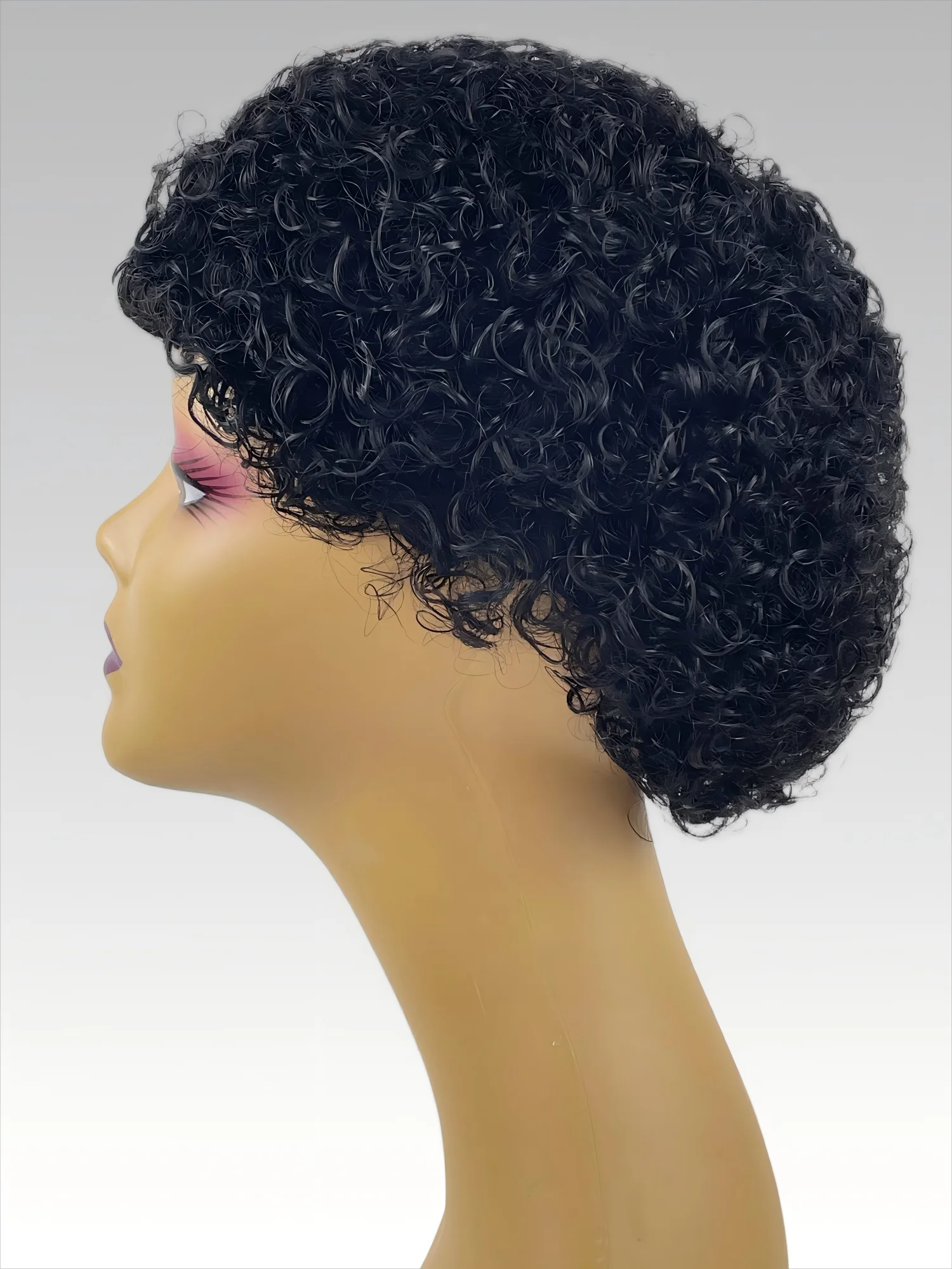 機械製ピクシーカール人毛ウィッグ ピクシーカットカールウィッグ ブラジル産レミー100%人毛ウィッグ 黒人女性用 6インチ