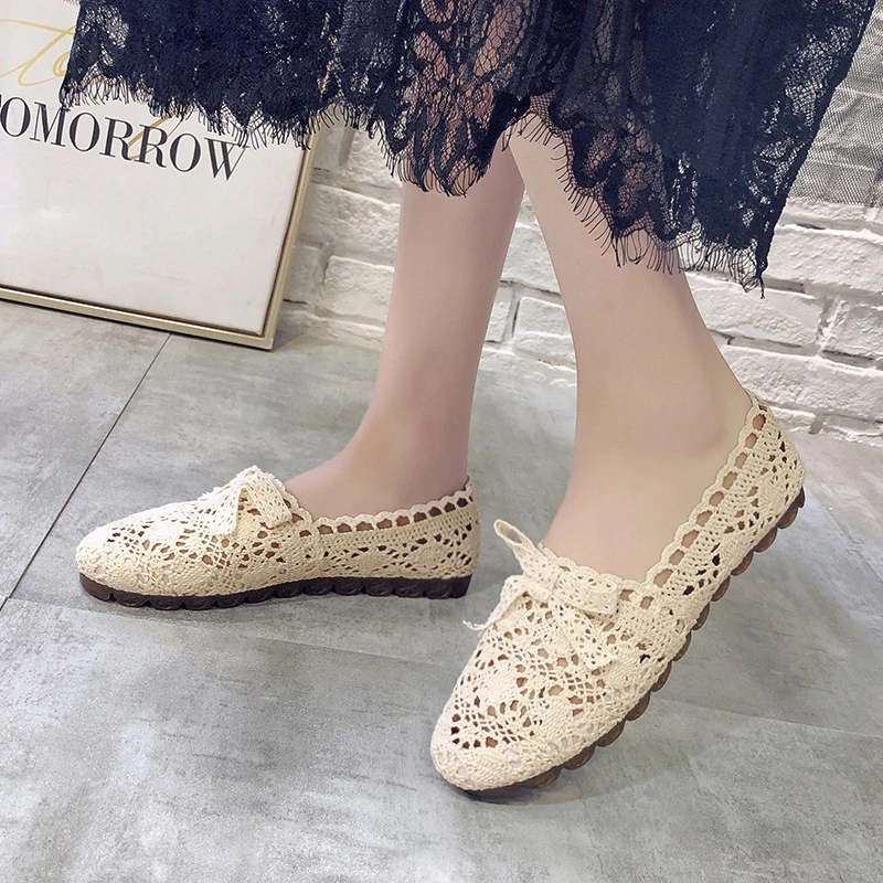 New Women Mesh Breathable Bow Shoes Fisherman Shoes Woman Comfortable Flat Soft Bottom Women Peas Shoes Casual loafers Shoes