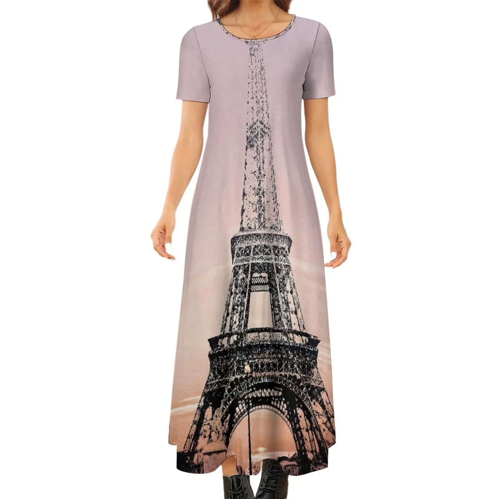 

EIFEL TOWER Round Neck Short Sleeve Dress birthday dress for women dress summer 2024 women