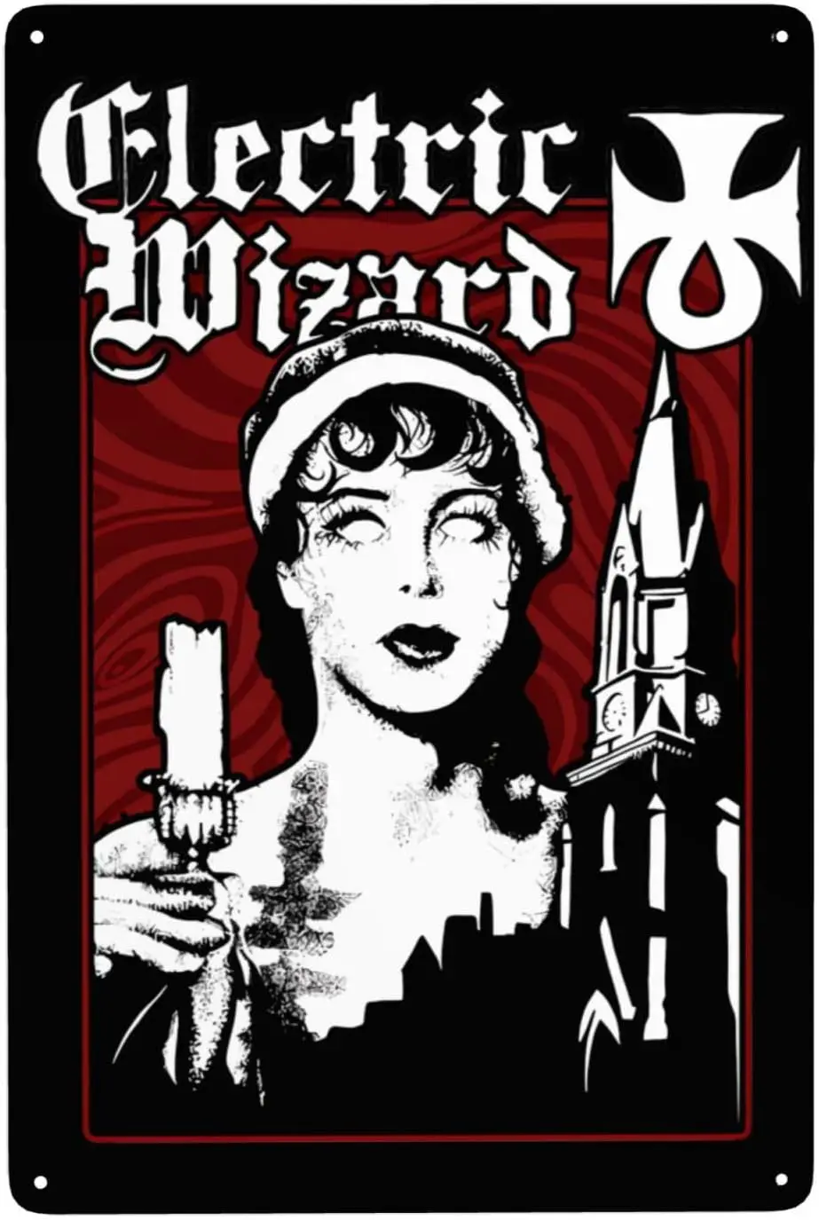 Electric Wizard Metal Tin Sign Vintage Metal Poster Home Bar Cafe Bedroom Wall Decor Gifts 8x12 Inch, White