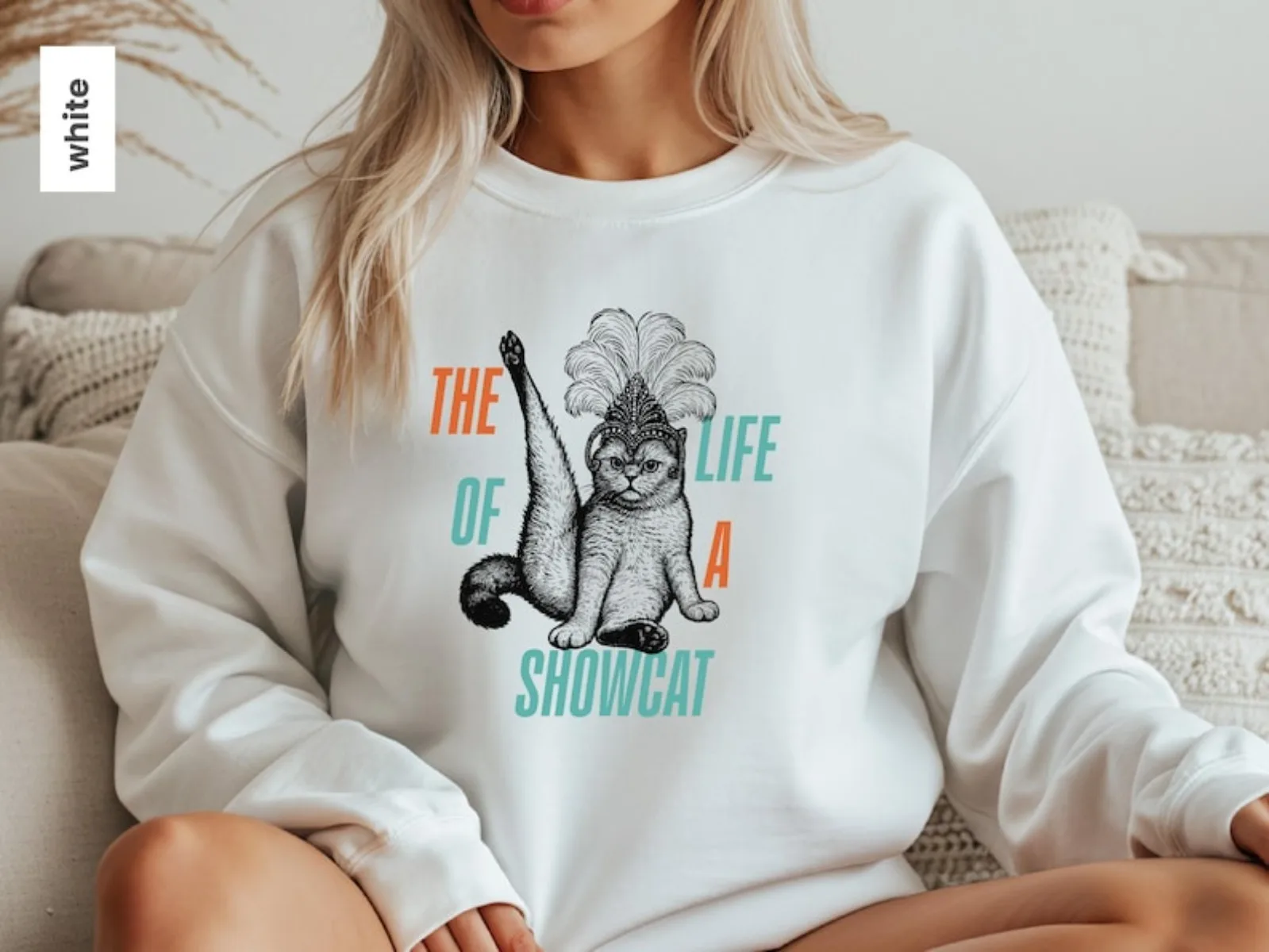 سويت شيرت نسائي كاجوال على الموضة، بلوفر بنمط مطبوع عليه عصر القط المضحك، مناسب لهدايا العطلات والارتداء اليومي #2