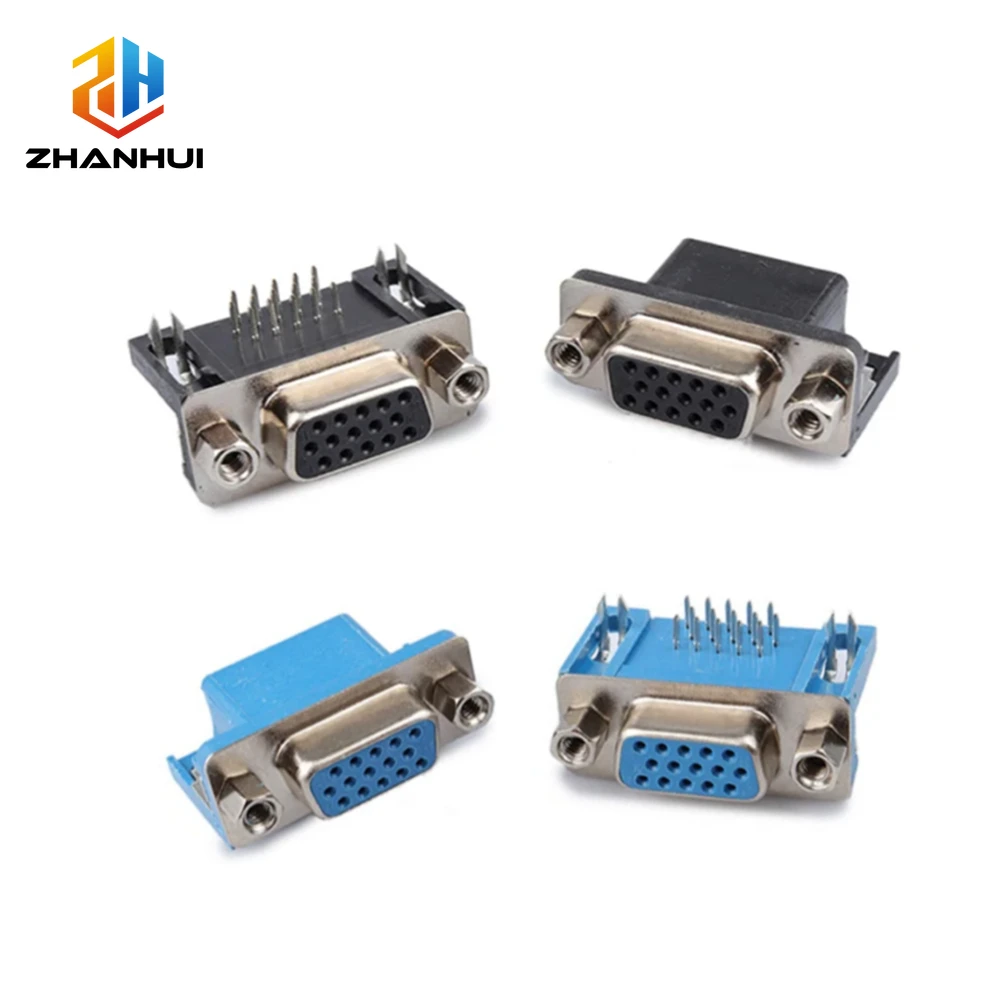 5/10PCS DR15 Female PCB Mount Connector - 3-Row 15-Pin VGA Type 90° Bent Needle D-Sub DB15 Socket