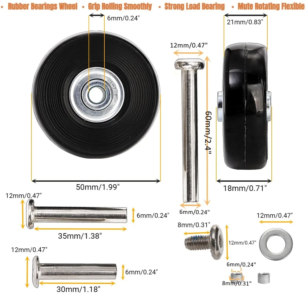 عجلات حقيبة صامتة عربة مطاطية عجلات الأمتعة عالية الجودة حقيبة سفر متينة ملحقات إصلاح العجلات للتداول الهادئ