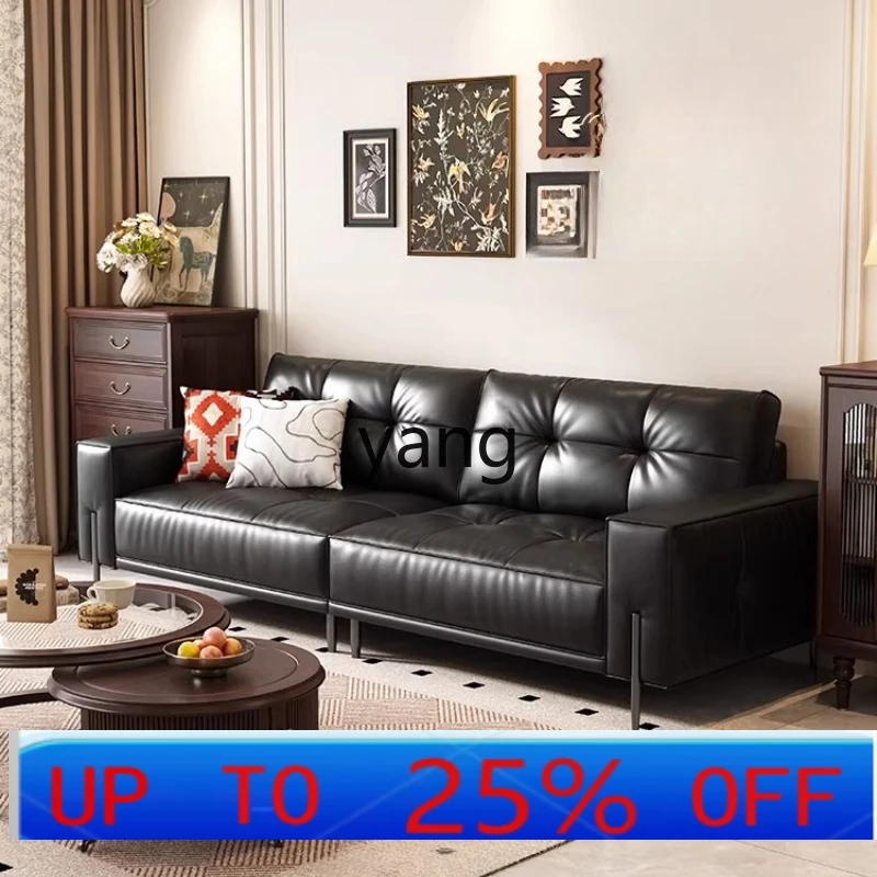 

LTT antique living room sofa retro straight row sofa first layer cowhide small apartment sofa