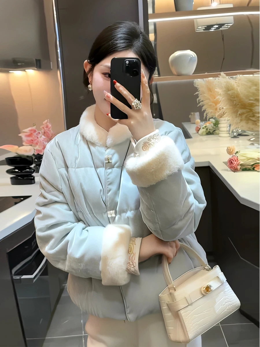 

Женское зимнее пальто Ele Chinese Sle Ort Du, модное, с меховой вставкой, белое, из пуха, прямого кроя