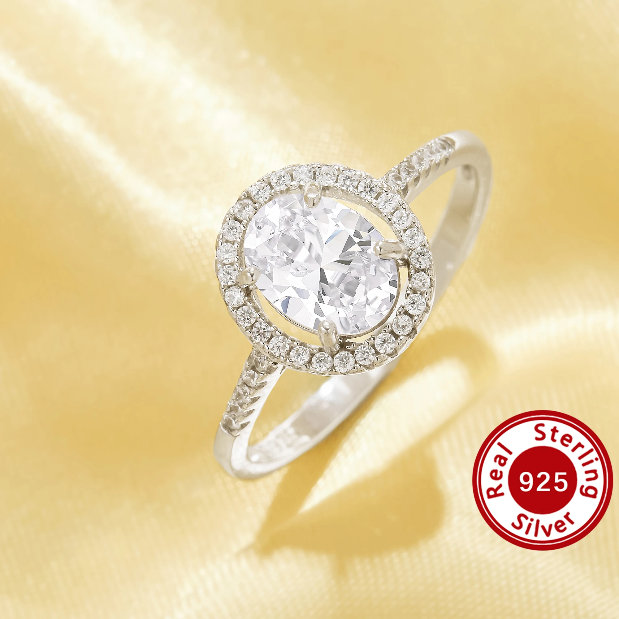 

Halo Oval Simulated Diamond Ring With 6x8MM White Cubic Zirconia,Solid 925 Sterling Silver Ring,Pave CZ Stone Ring 6220344