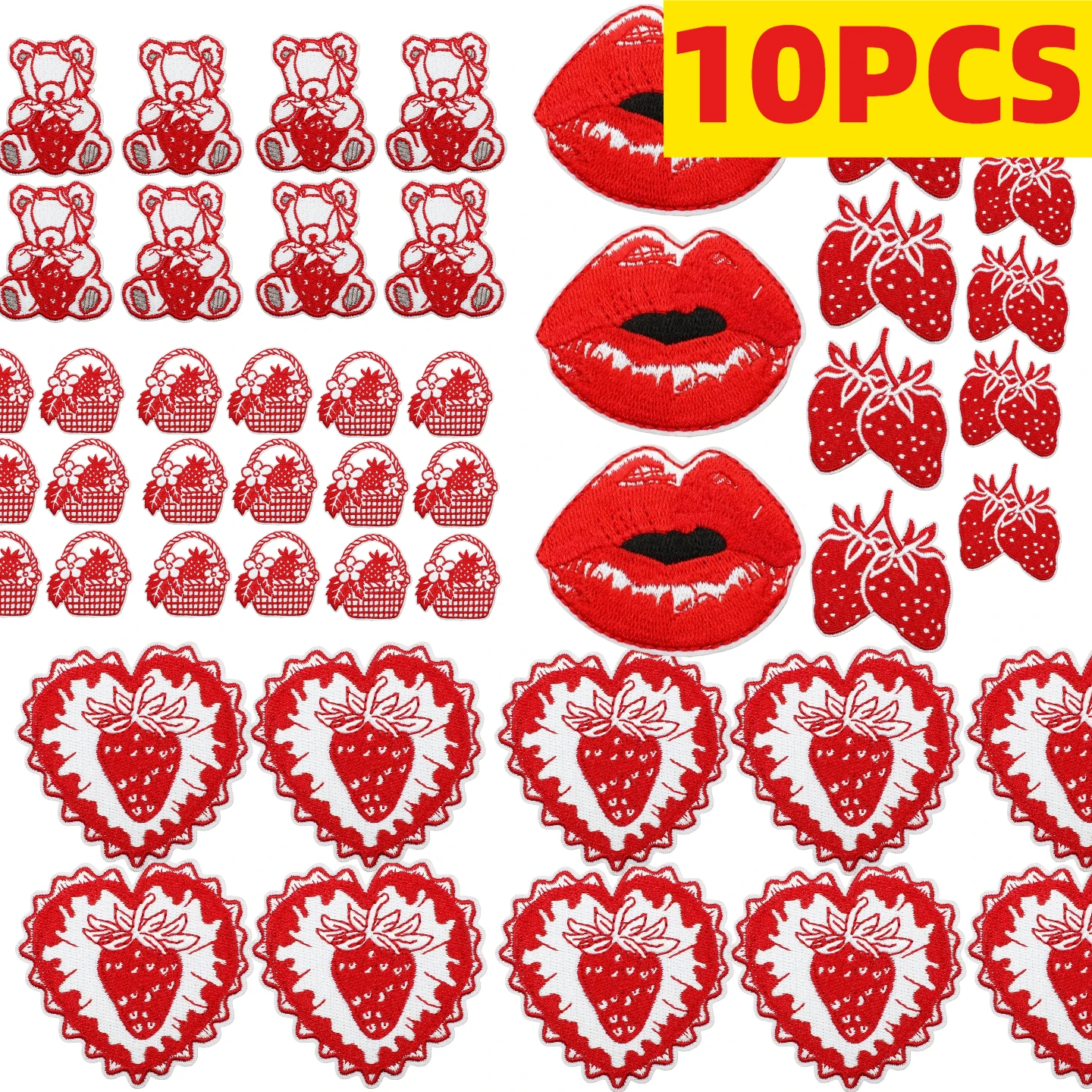 

10/12PCS Cherry Cake Strawberry Embroidery Patches Red Theme Rabbit Butterfly Design Bulk Iron on For DIY Clothing Decoration