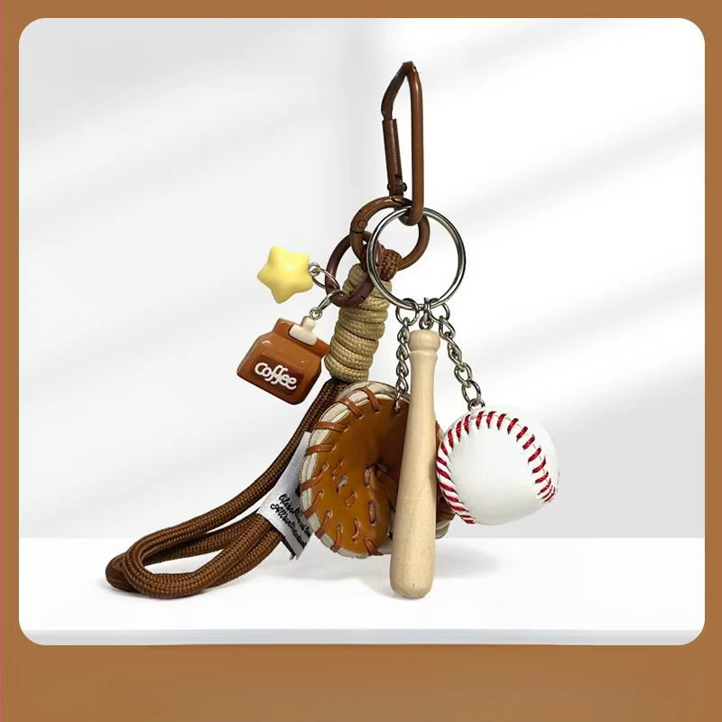 Simulated Coffee Cup Funny Baseball Keychain Car Key Holder Bag Charm Woven Climbing Rope Ornament