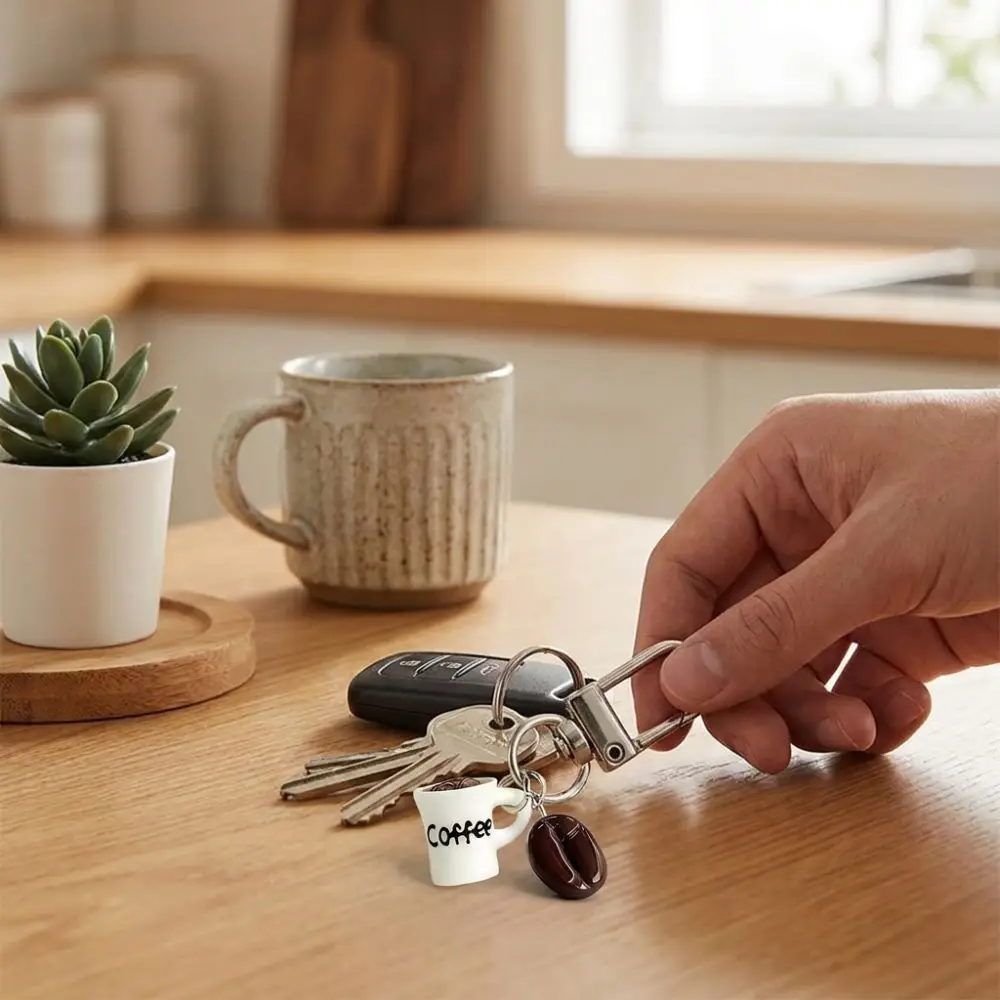 Simulation Coffee Cup Keychain Miniature Resin Mini Coffee Cup Bag Charm Portable Cartoon Realistic Coffee Pendant