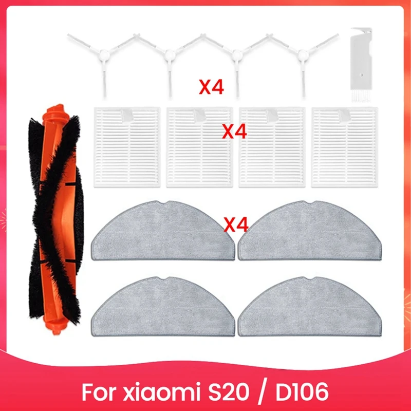 

A63X-For Xiaomi Robot Vacuum S20 / D106 Parts Main Roller Side Brush Filter Mop Cloth Accessories Kit