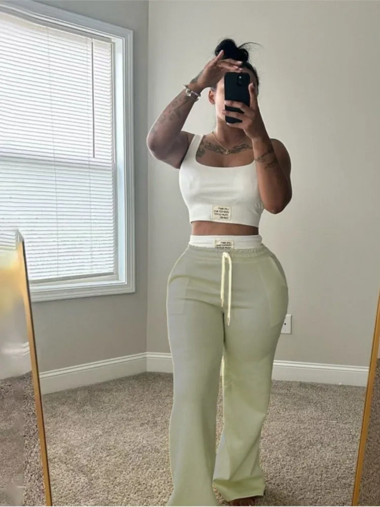 여성 여름 캐주얼 조끼 스포츠 바지 2피스 세트 패션 더블 웨이스트 엘라스틱 타이 슬림 핏 힙커버링 바지 여성 수트2026