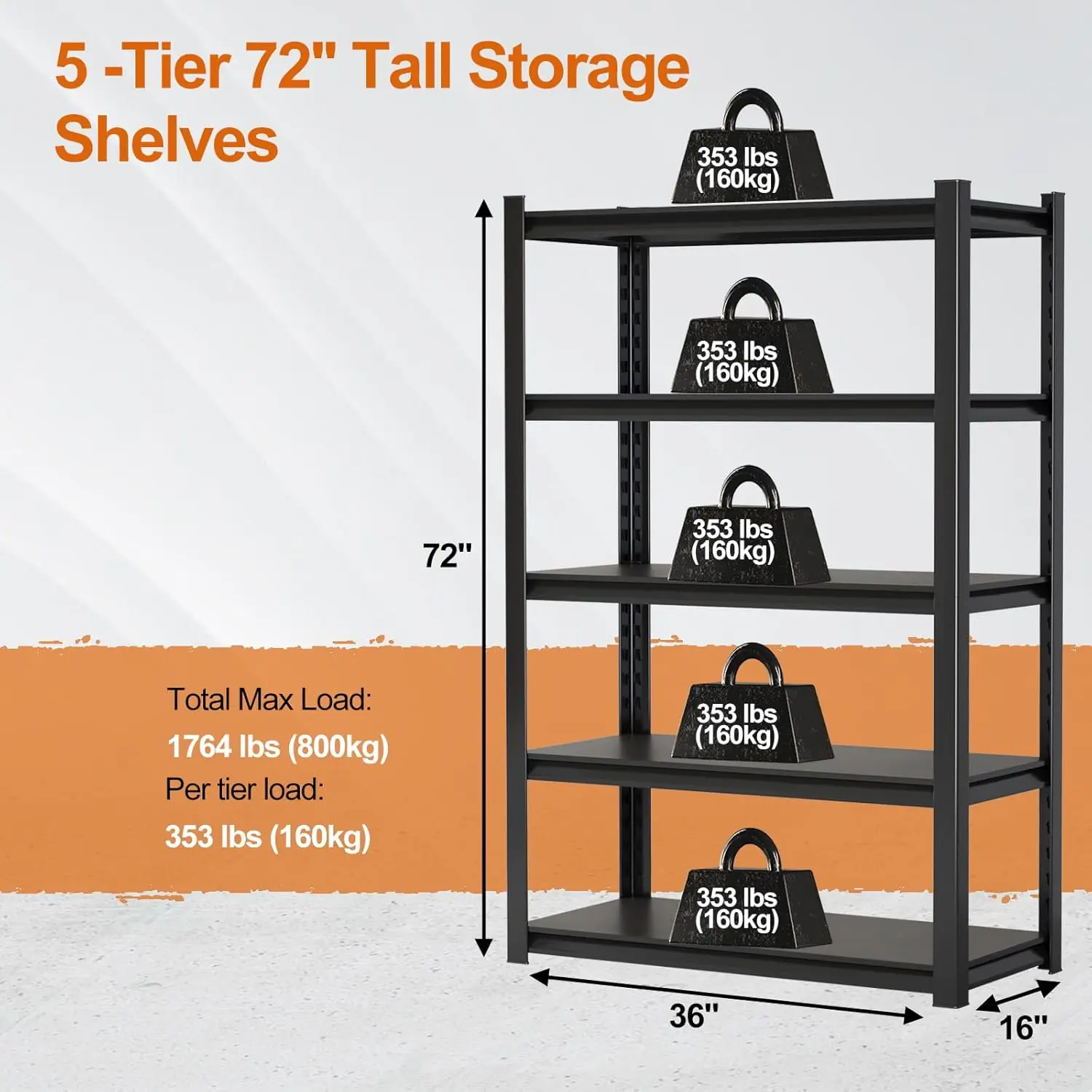 Gadroad 5 Tier Garage Shelving, Heavy Duty Storage Shelves, Adjustable Utility Shelf Rack, Metal Shelving Unit Multipurpose