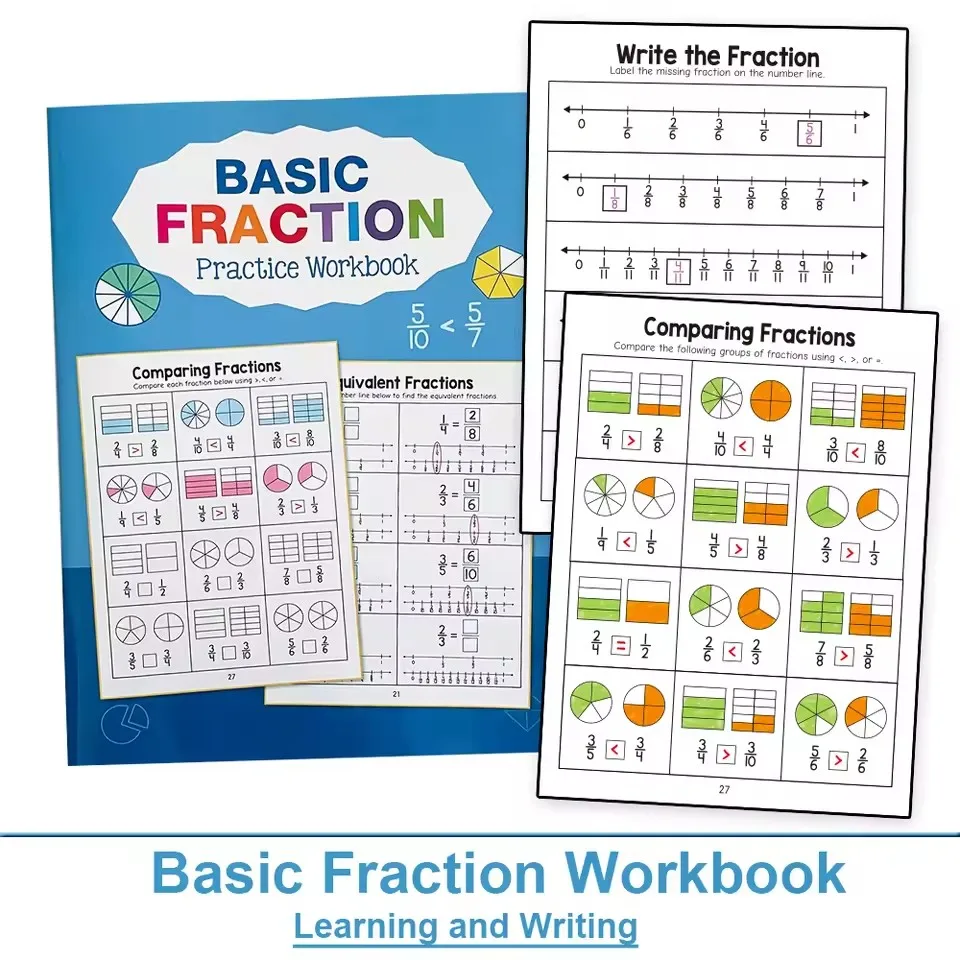 Montessori Fractions Workbook Grade 3-4 Primary Math Arithmetic Learning Teaching Aids Cognitive Training Test Book