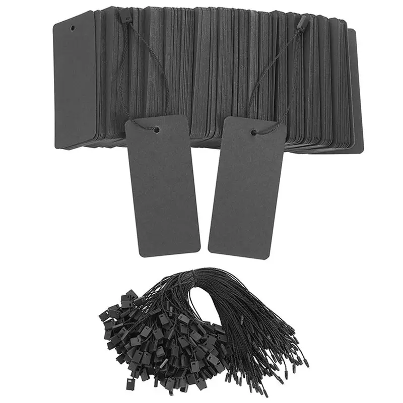 

AA94-400 Set Black Price Tags With String Gift Tags With Safety Pins Black Kraft Paper Hang Tags