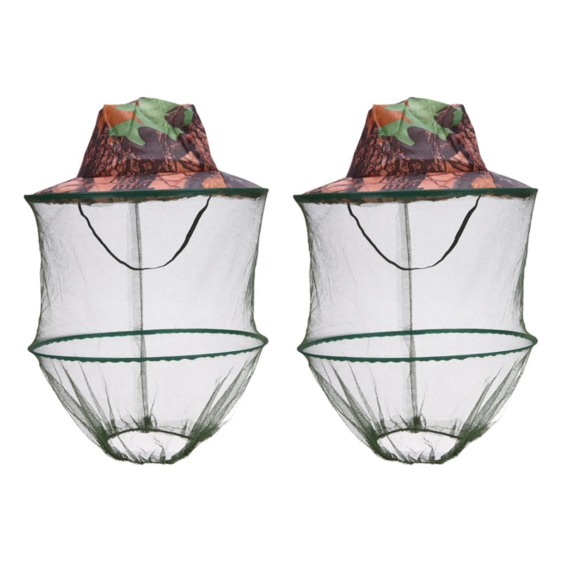 2X 迷彩釣り帽子養蜂昆虫蚊帳防止キャップメッシュ釣りキャップ