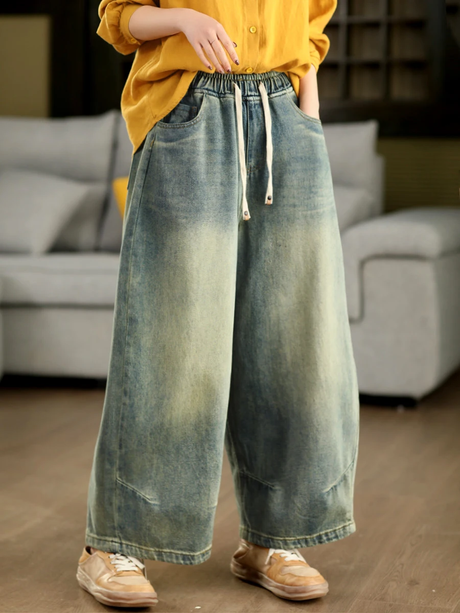 

Ретро джинсы из выцветшего денима с поясом, эластичной талией, прямым кроем, весенние, повседневные, универсальные, длинные брюки для женщин