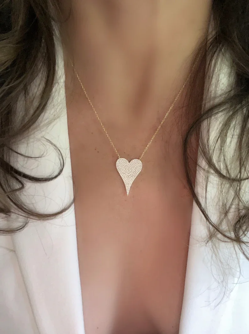 Extra Big Heart Necklace 100% 925 Sterling Silver Micro Paved 5A CZ Classic Fashion High Quality Women Jewelry