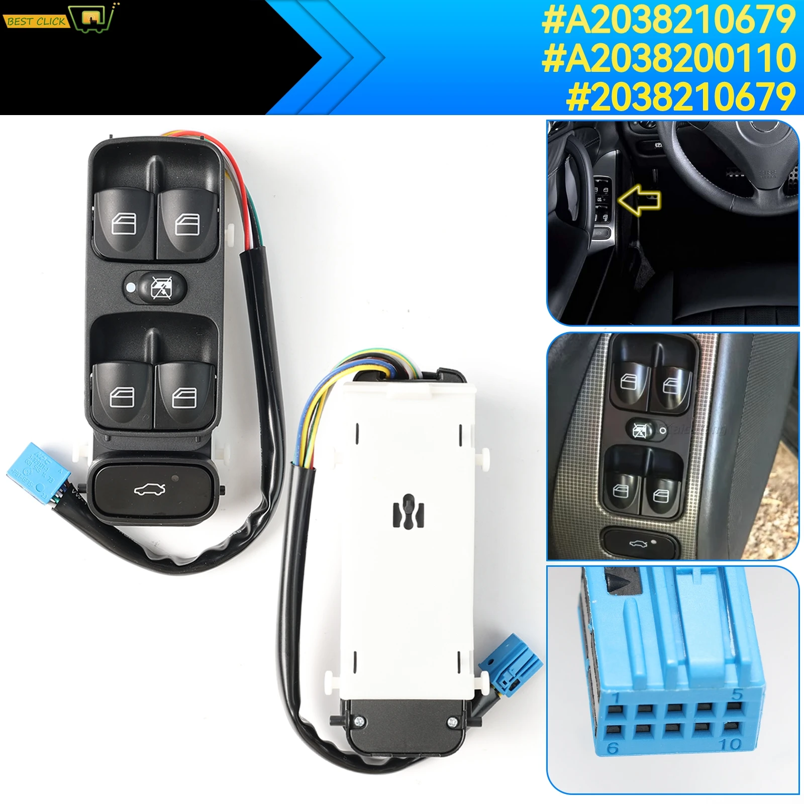 

For Mercedes Benz W203 C200 C220 C180 C230 A2038200110 2038200110 2038210679 A2038210679 Car Power Master Window Switch Button