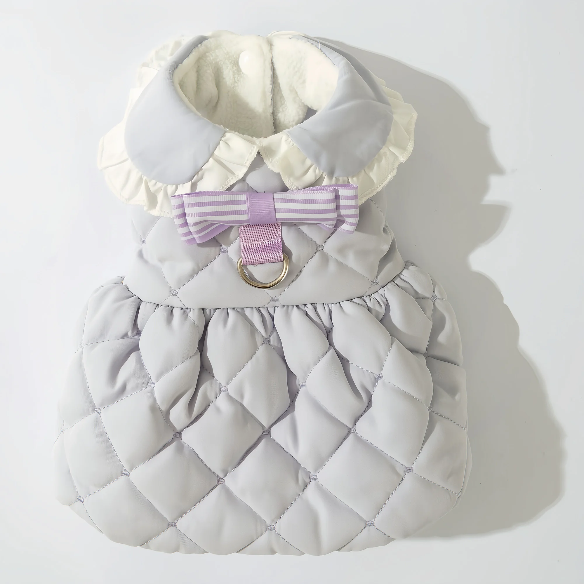 

Pet Dress Winter Warm Coat with Bowknot Metal Ring Soft Fleece Lined for Small Dogs Cats Machine Washable Pet Apparel​