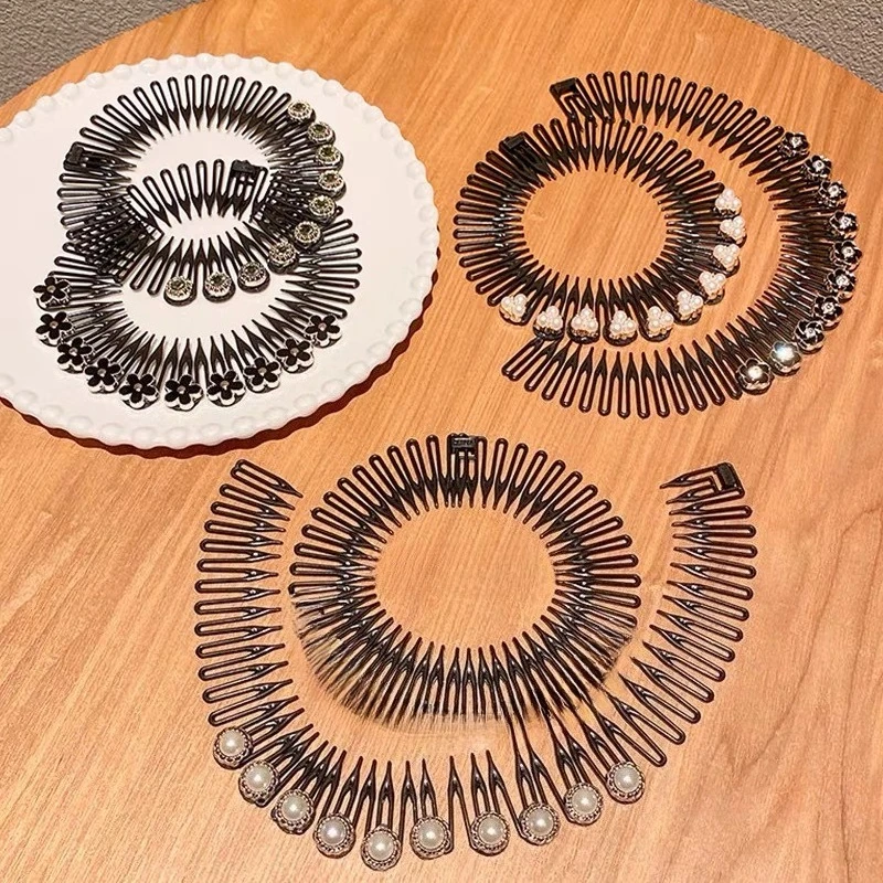 Invisible Black Stretch Headband Roll Curve Needle Broken Hair Insert Comb Women Tiara Style Plastic Flexible Circle Headband