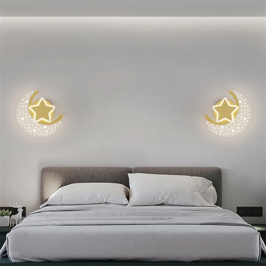 Lampu Dinding bulan akrilik Nordic lampu kamar tidur samping tempat tidur bintang mewah lampu tempat lilin dinding kamar anak-anak modern lampu LED dekorasi