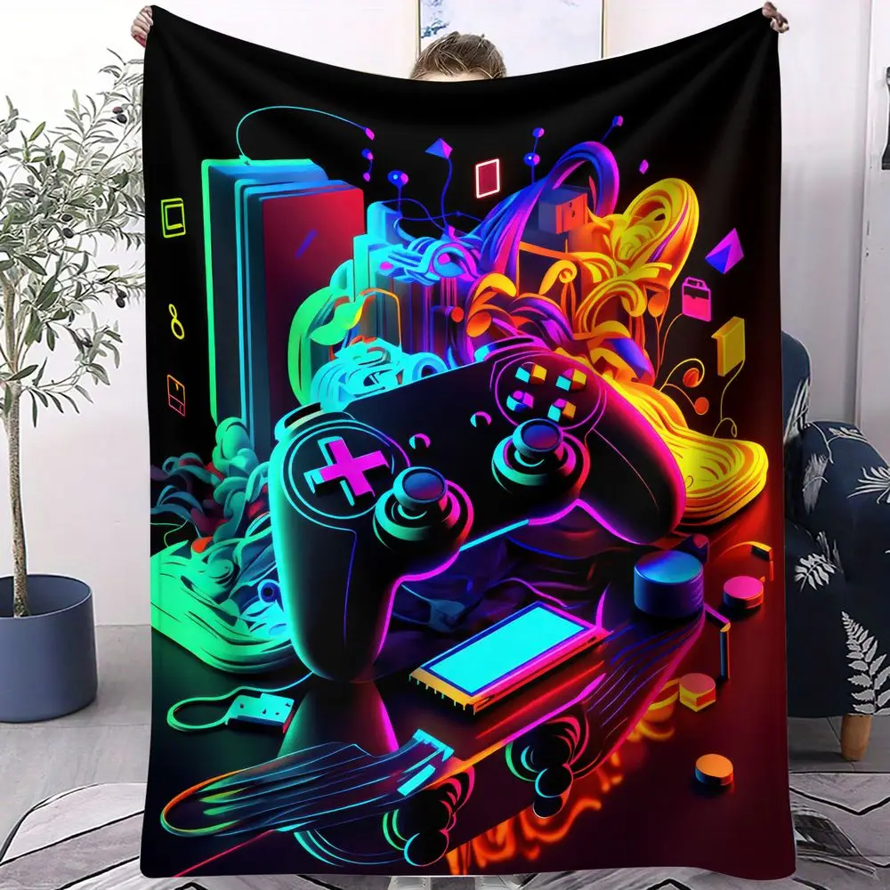 Neon Game Controller Print Flannel Blanket Throw Blanket Warm Blanket Gift Blanket Soft Cozy Bedding for Gamer Teen Decor