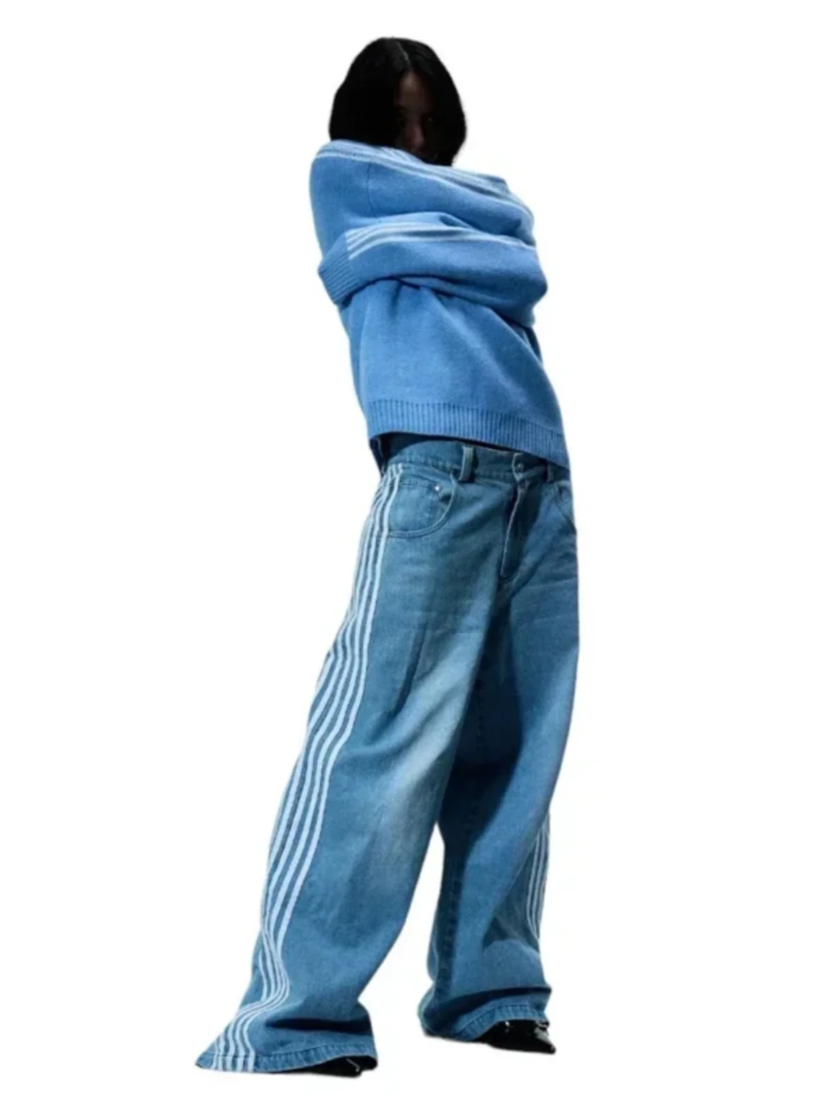 

Y2K Embroidered Striped Loose Jeans Sweatpants Straight Leg Long Pants Youth Faion Spring 2024 Casual Comfortable Men's Tro...