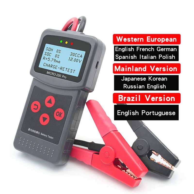 Micro-200 Pro Car Motorcycle Battery Tester 12/24V Multi-Language Digital Battery System Analyzer