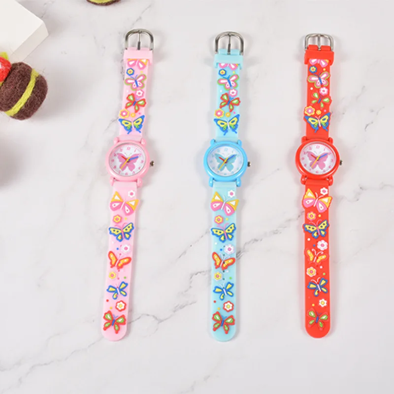 UTHAI CQ188 reloj de dibujos animados de mariposa colorida 3D, reloj de cuarzo impermeable, seguro y respetuoso con el medio ambiente, diseñado para niños