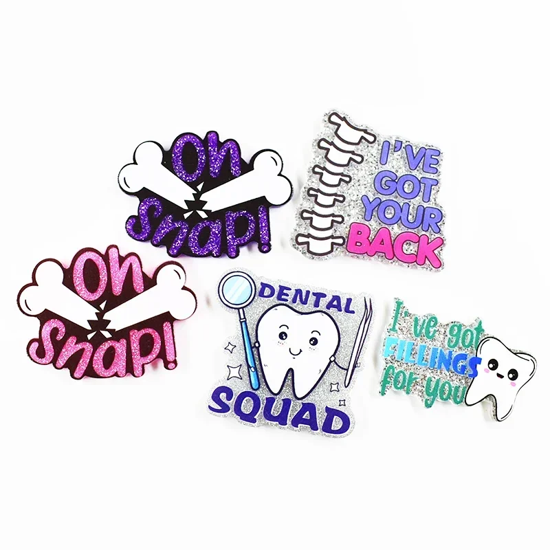 Glitter Bones Spine Teeth Acrylic Charms Pendant Fit DIY ID Card Badge Holder Jewelry Making Hospital Doctor Gift