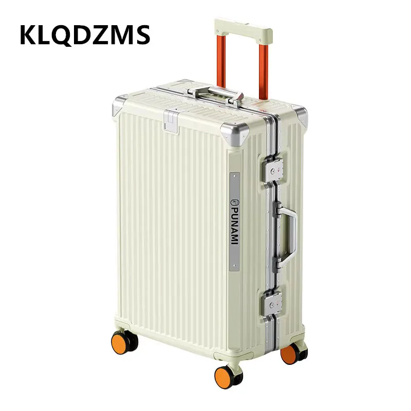 KLQDZMS koper beroda 20 inci, koper bergulir bingkai aluminium 24 "28" pengisian USB dengan kata sandi