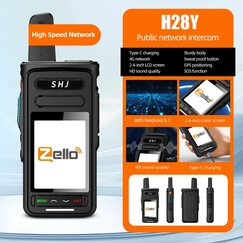 Zello POC無線機 2.4インチ Android 8.1 スマートウォーキートーキー、4G SIM/WiFi対応、100マイルの長距離通信、Bluetoothハンドヘルド無線機