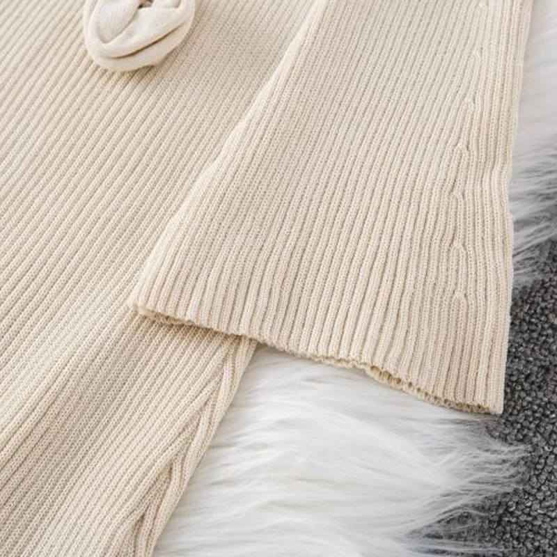 YuooMuoo Brand Fashion 3D Flowers Knitted A-line Long Dress Autumn Winter V-neck Long Sleeve Women Dress Korean Party Vestidos