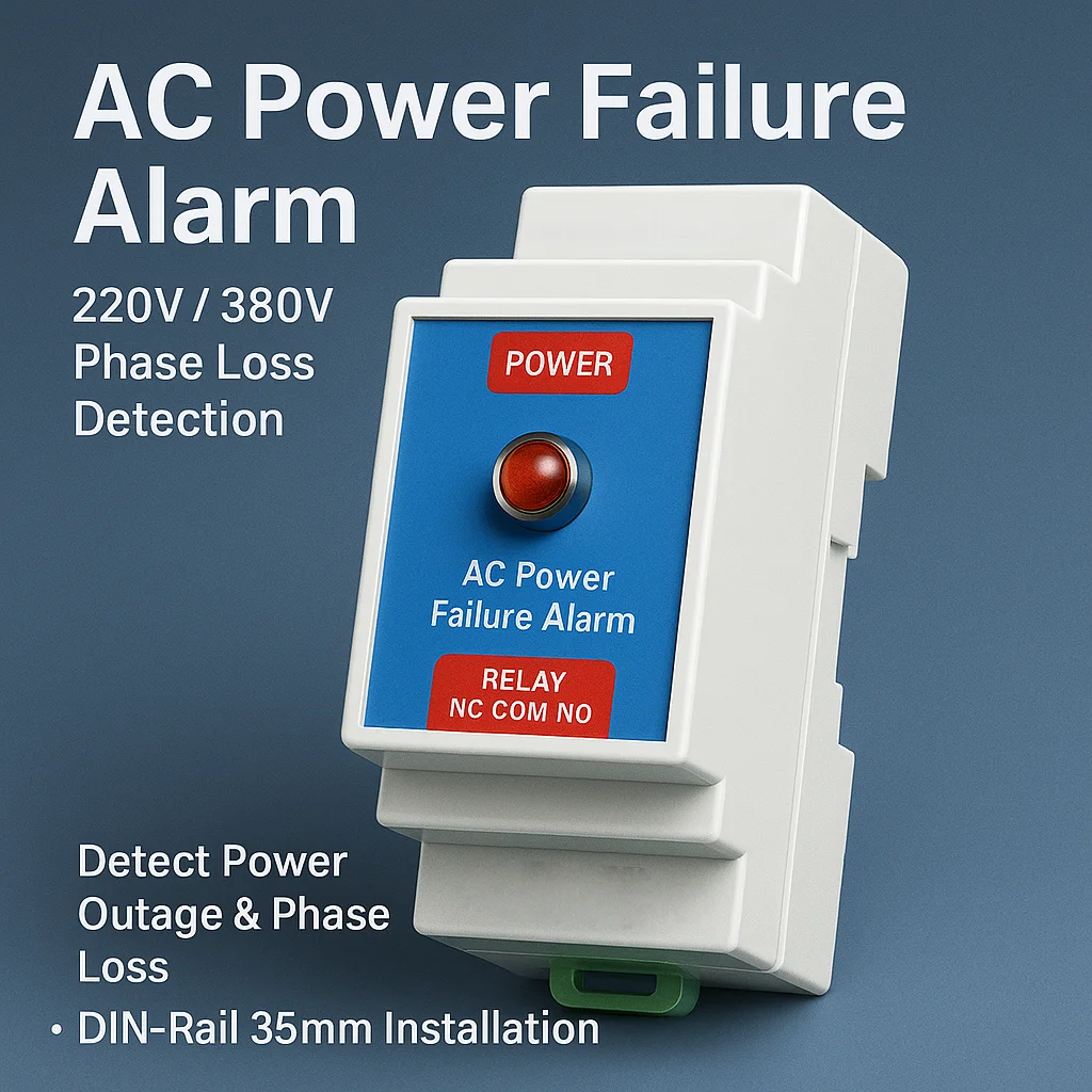 380V AC Power Failure Alarm with Instant NO/NC Relay, 3-Phase Loss Detection for Motor Protection
