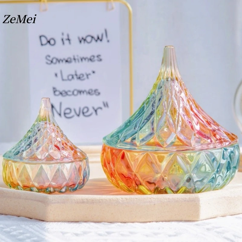 European-Style Diamond Teardrop Shape Crystal Glass Candy Jar,Jewelry Organizer Glass Jar With Lid Container Home Decoration