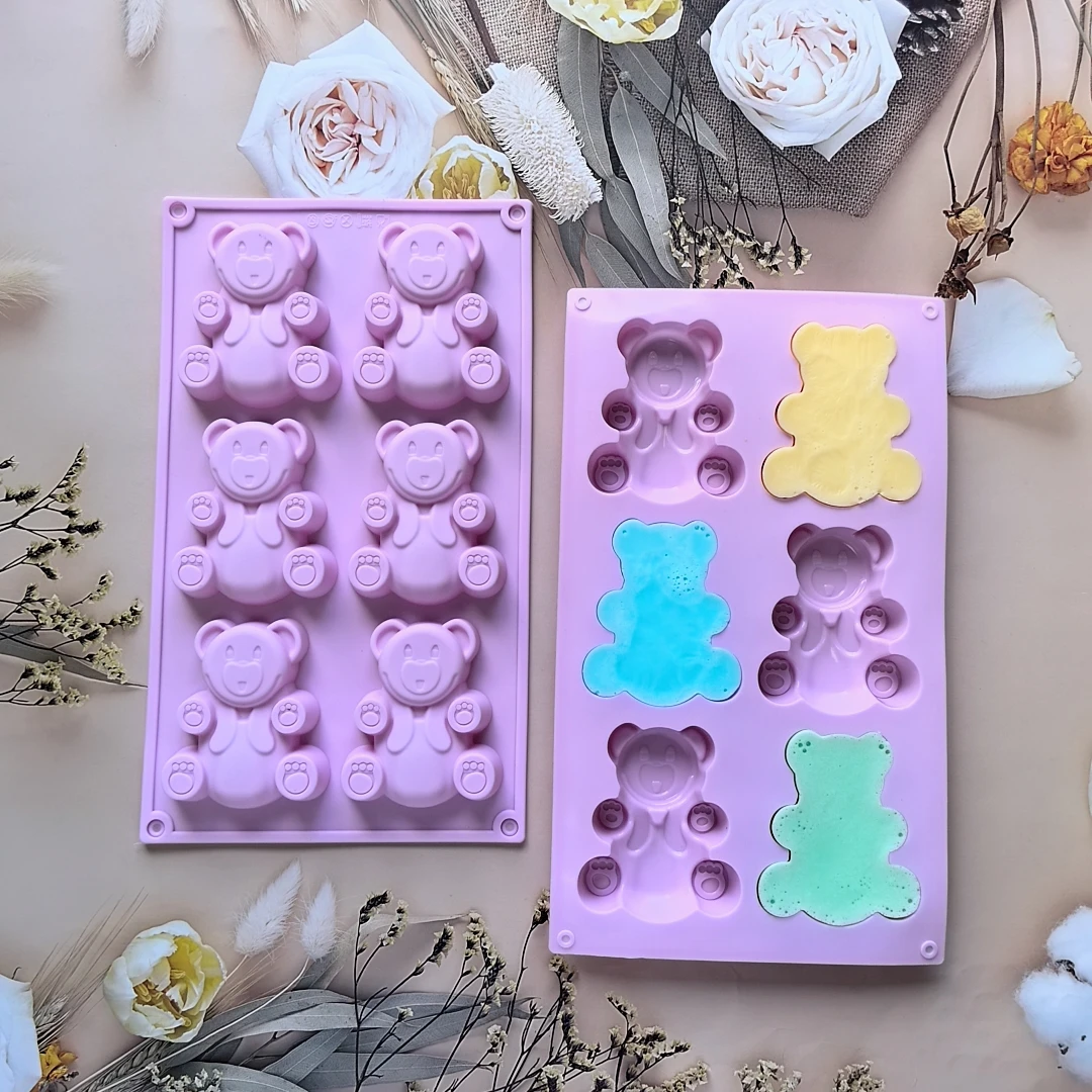 6-cavity bear shaped silicone cake baking tray, suitable for bread, brownie pancakescake molds,, DIY non stick baking molds