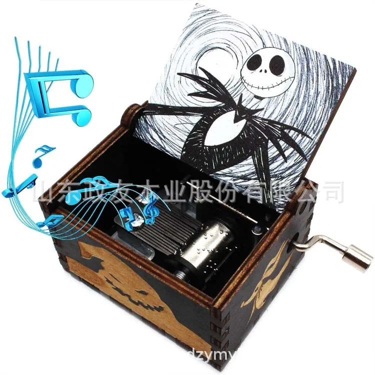 The Nightmare Before Christmas Music Box Vintage Laser Engraved Wooden Hand Crank Music Box Birthday Christmas Gift